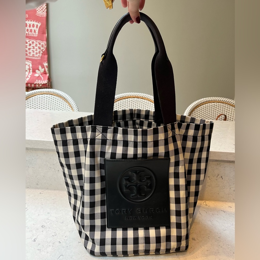 Tory Burch Piper Black & White Gingham Tote